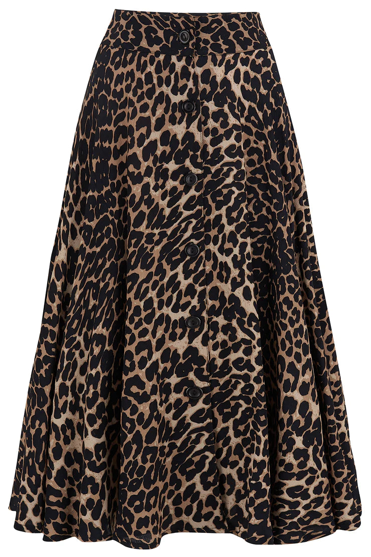 The Beverly Button Front Full Circle Skirt with Pockets in Leopard P Isabel s Retro Vintage Clothing