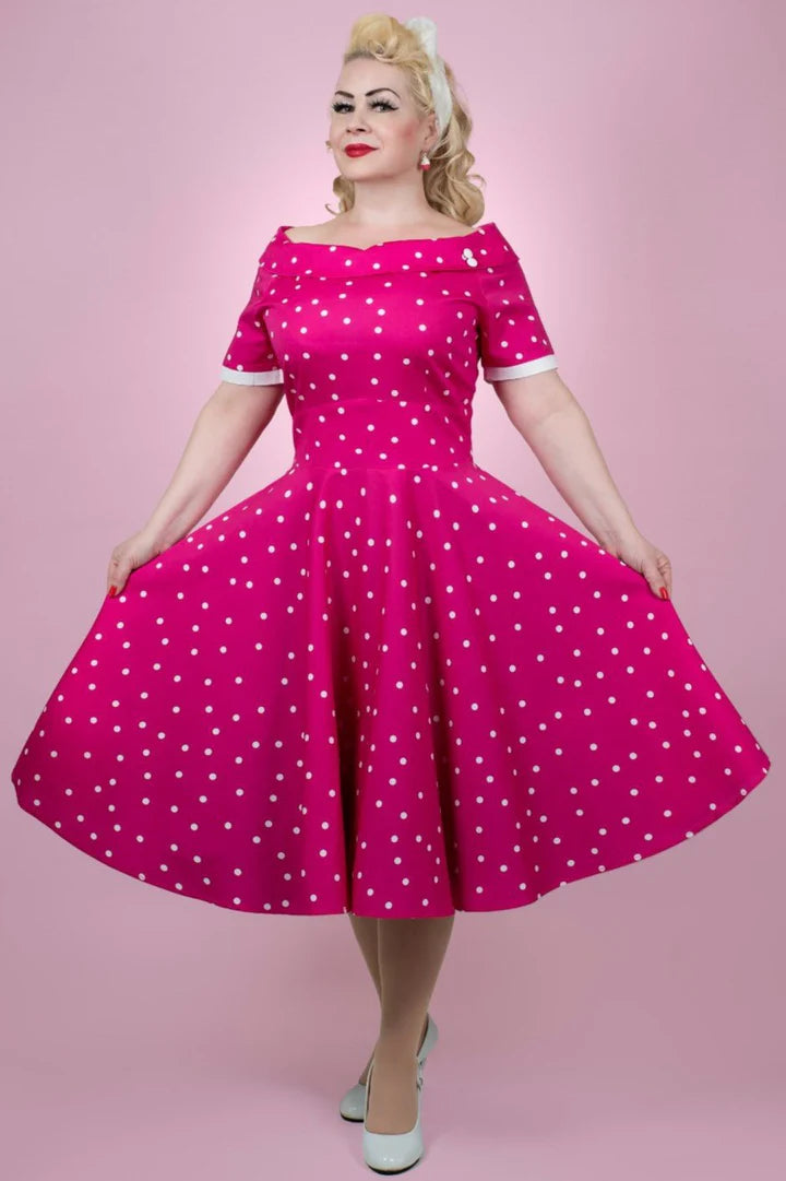 Darlene Hot Pink Polka Dot Swing Dress Isabel s Retro Vintage Clothing