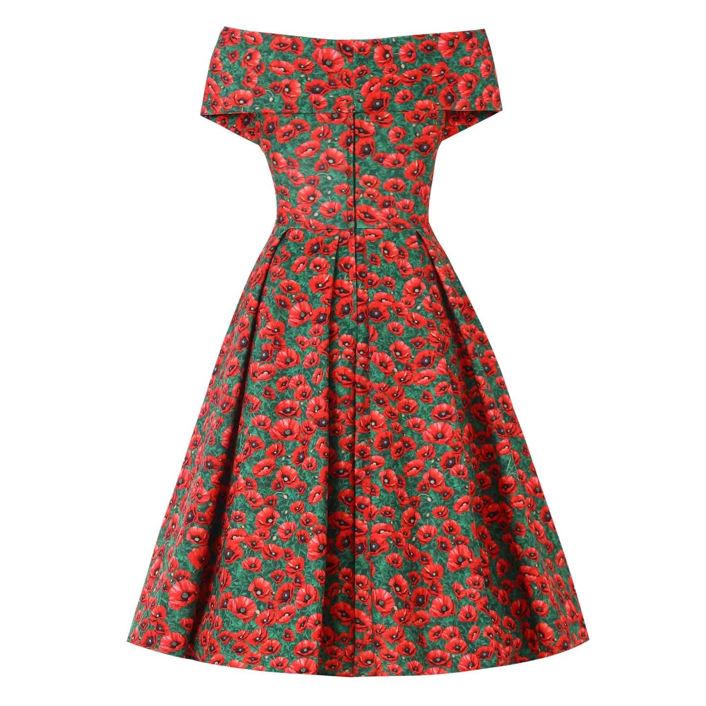 Beverly Green Cross-Over-Off-Shoulder Red Poppy Print Dress