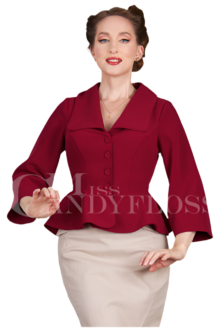 Evelia-Mai Lined figure-fitted blazer featuring a peplum silhouette by Miss Candyfloss