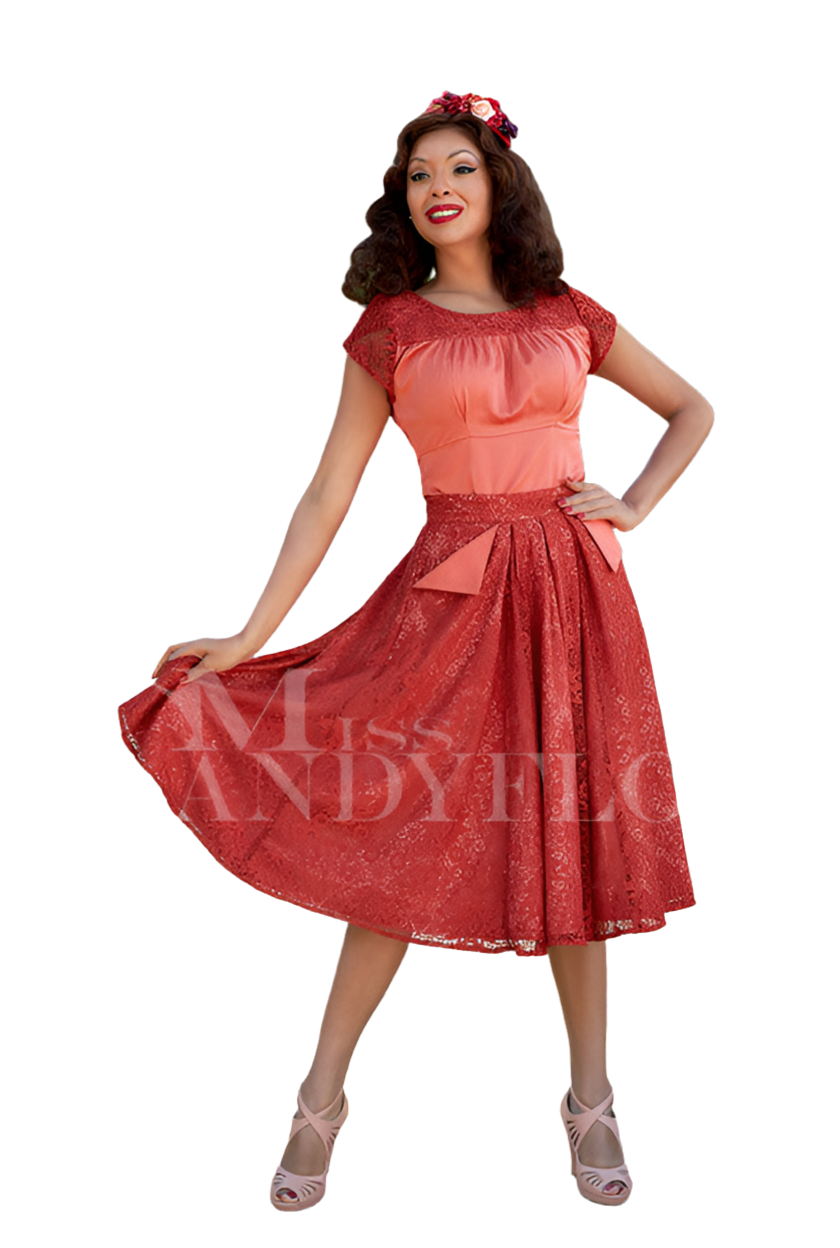 Duena-Coral 1950s elegant lace swing skirt by Miss Candyfloss