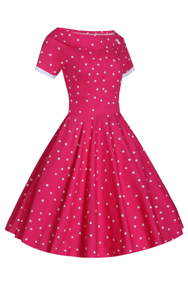 Darlene Hot Pink Polka Dot Swing Dress Isabel s Retro Vintage Clothing