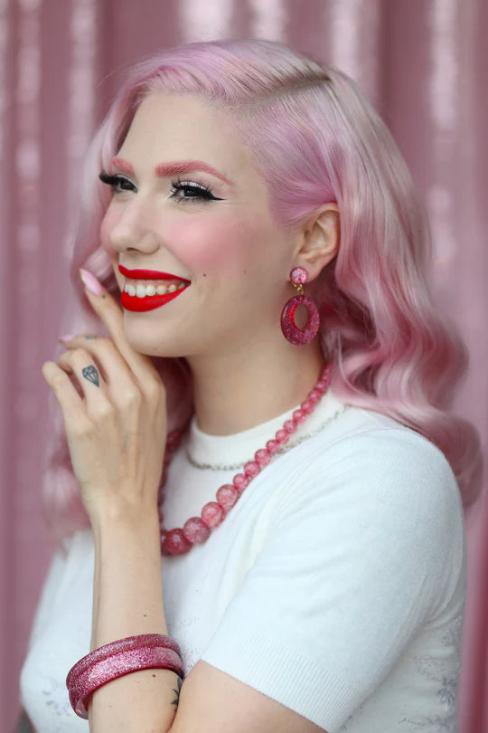 Pale Pink Glitter Bead Necklace