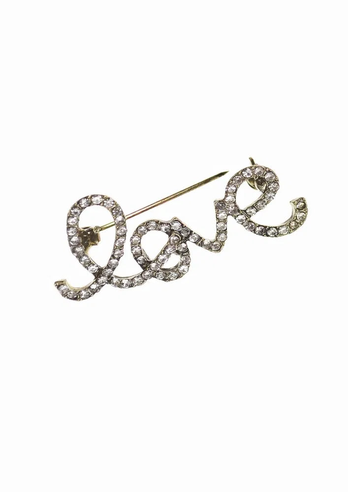 Love Letters brooch - Antique Gold / Clear