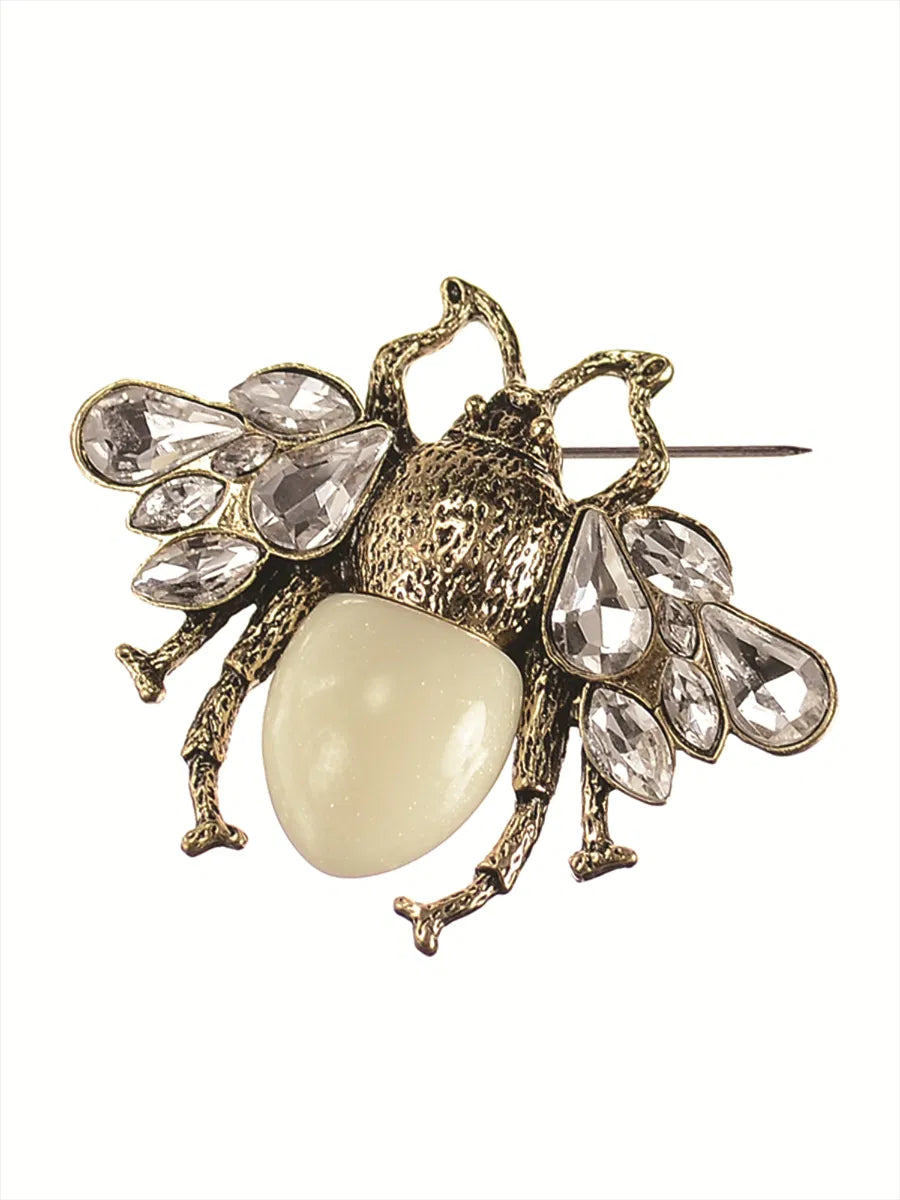 Queen Bee Brooch - Antique Gold/Clear/Cream