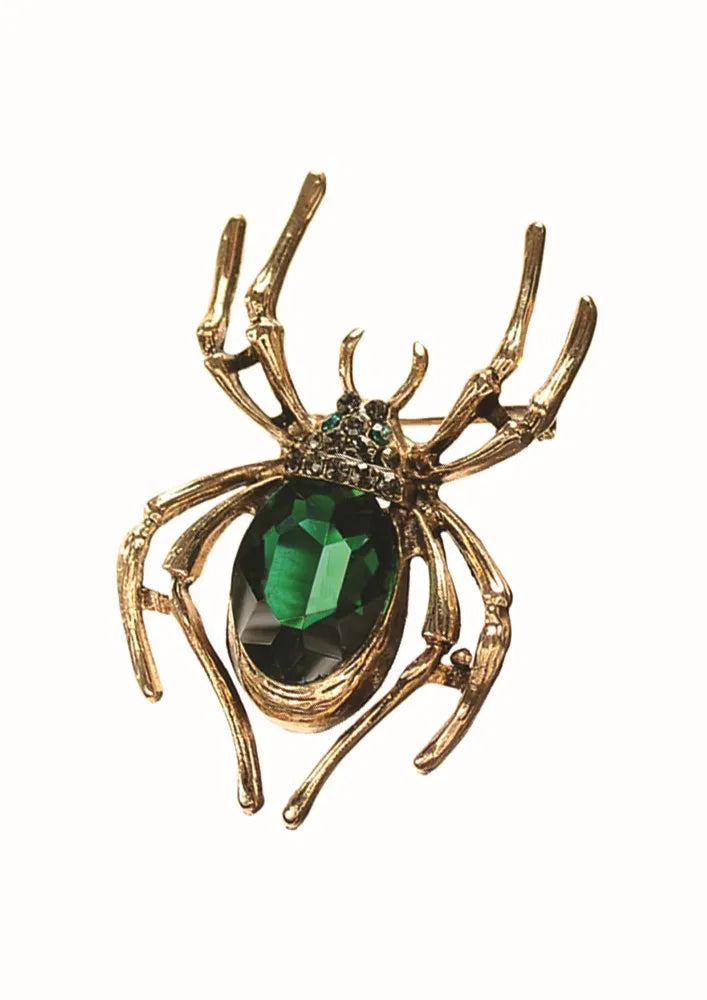 Bonnie Borrois the Spider Brooch - Antique Gold/Emerald