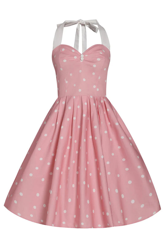 Sophia Light Pink Polka Dot Halterneck Dress