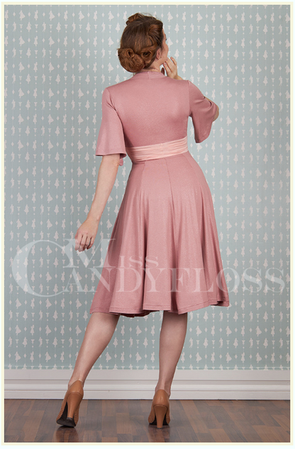 Loila-Rosite Old Rose Pink stretch dress with trumpet sleeves by Miss Candyfloss