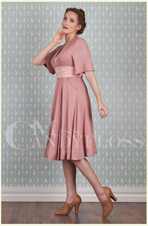 Loila Rosite Old Rose Pink stretch dress with trumpet sleeves by Miss Candyfloss