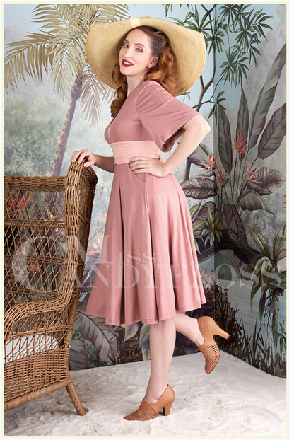 Loila-Rosite Old Rose Pink stretch dress with trumpet sleeves by Miss Candyfloss