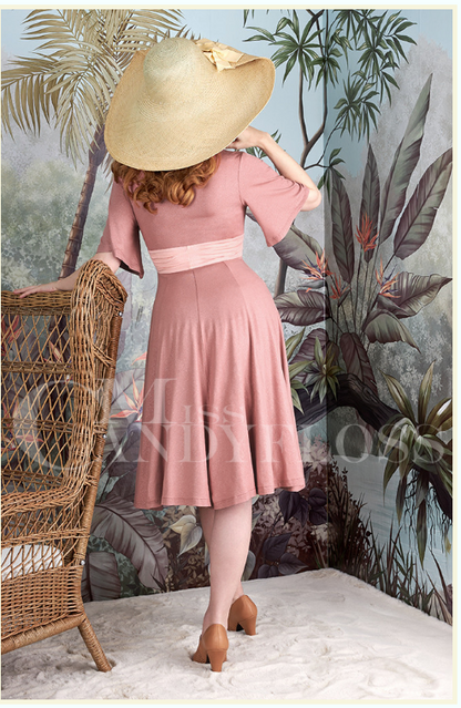 Loila-Rosite Old Rose Pink stretch dress with trumpet sleeves by Miss Candyfloss