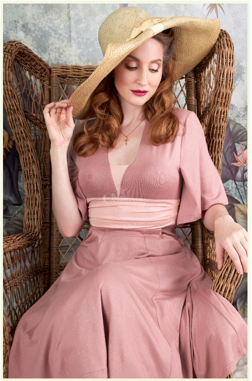 Loila-Rosite Old Rose Pink stretch dress with trumpet sleeves by Miss Candyfloss