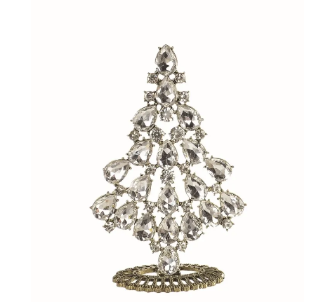 Crystal Teardrop Tree - 11cm - Antique Gold / Clear