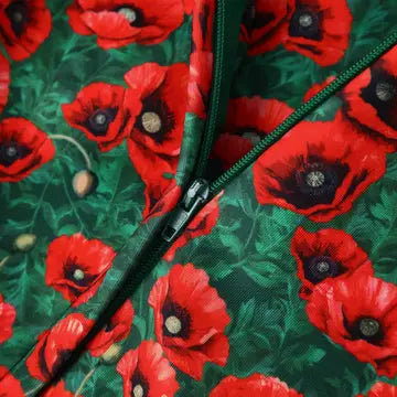 Beverly Green Cross-Over-Off-Shoulder Red Poppy Print Dress