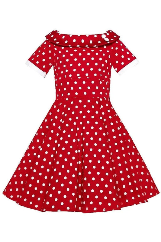 Children Darlene Polka Dot Swing Dress In Red & White